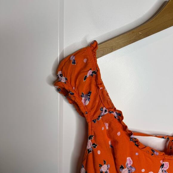Free People Like A Lady Orange Printed Tie Back Mini Sundress Size Medium - Picture 3 of 8